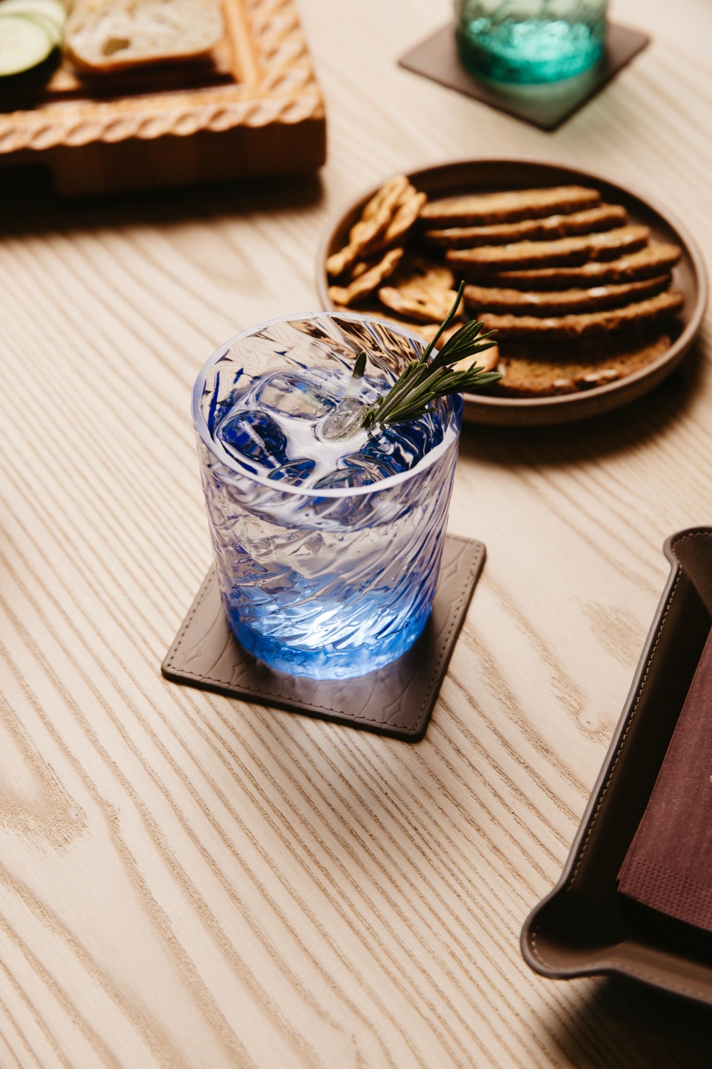 Starry crystal tumblers on a table