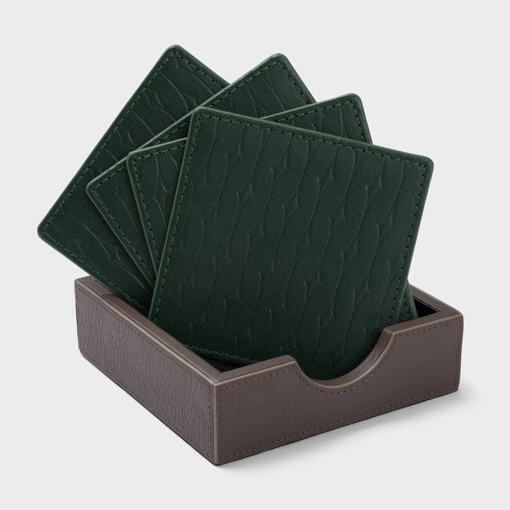 Dark green Starry Leather Coasters – Set of x4
