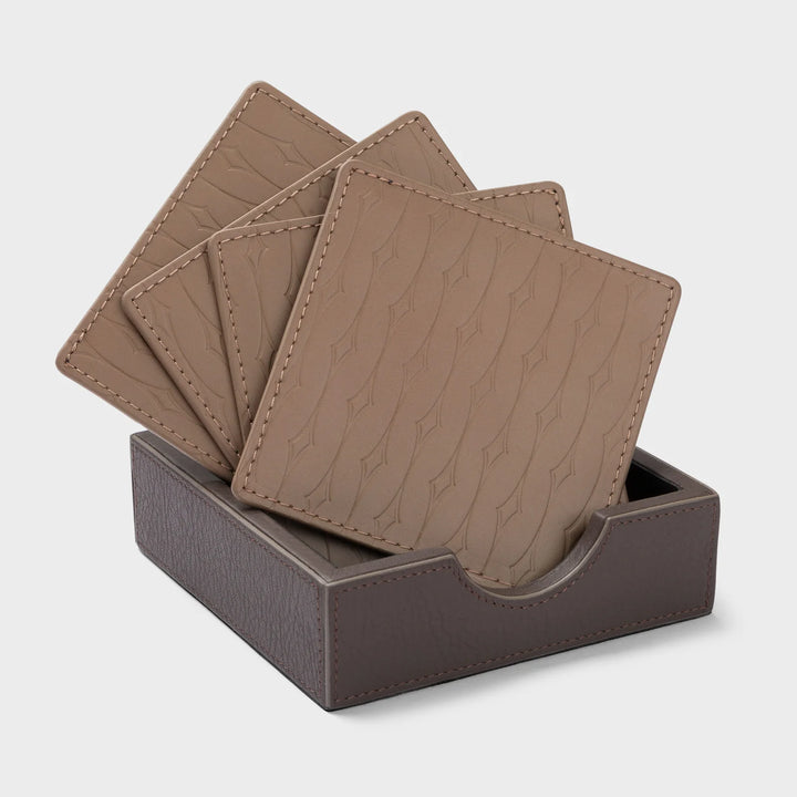 Taupe Starry Leather Coasters – Set of x4
