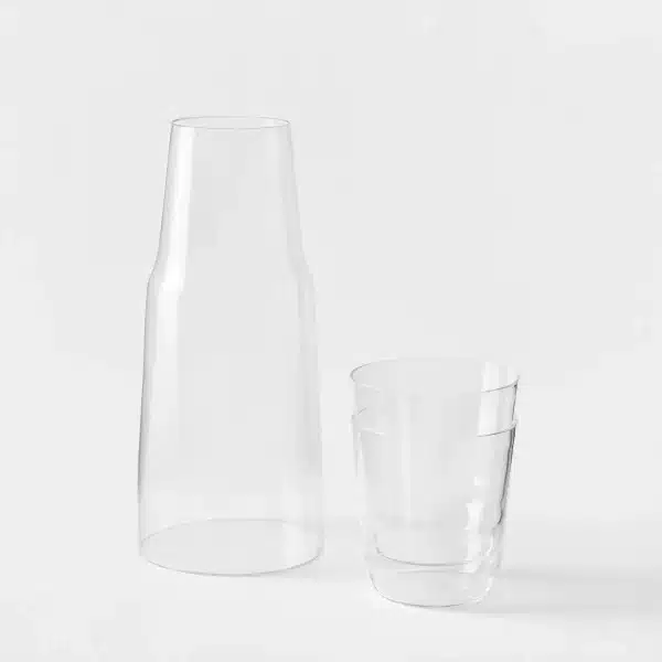 Clear borosilicate carafe and drinking glasses set with sleek modern design