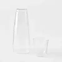 Minimalist clear borosilicate carafe and matching glass set