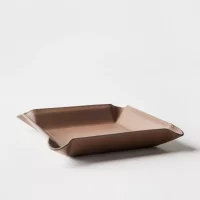 side view of leather catchall tray for beautiful kitchen organization