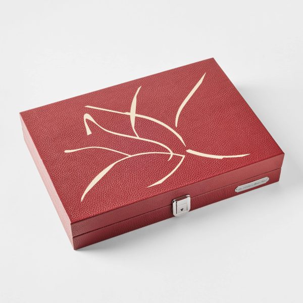 leather backgammon case with sleek gold design