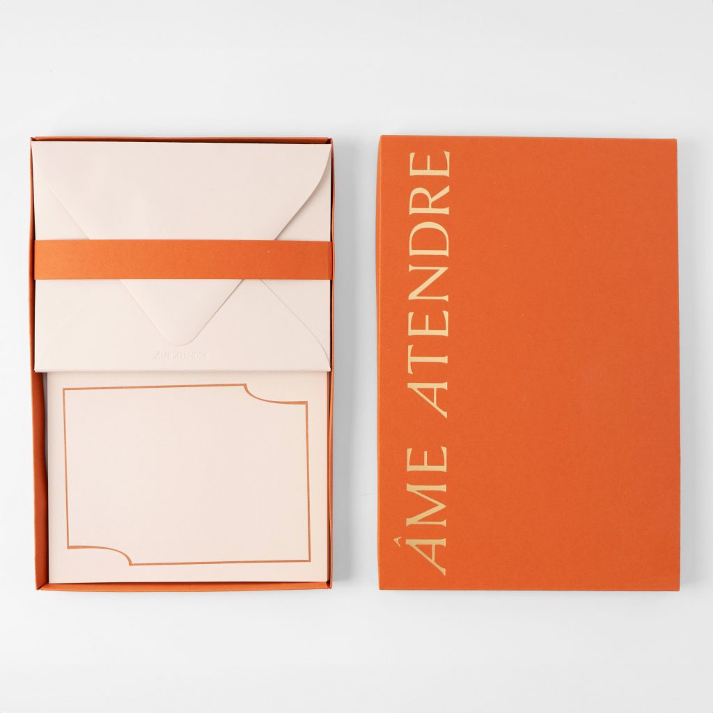 Elegant any occasion letter writing set with envelopes and notecards in a sophisticated orange box